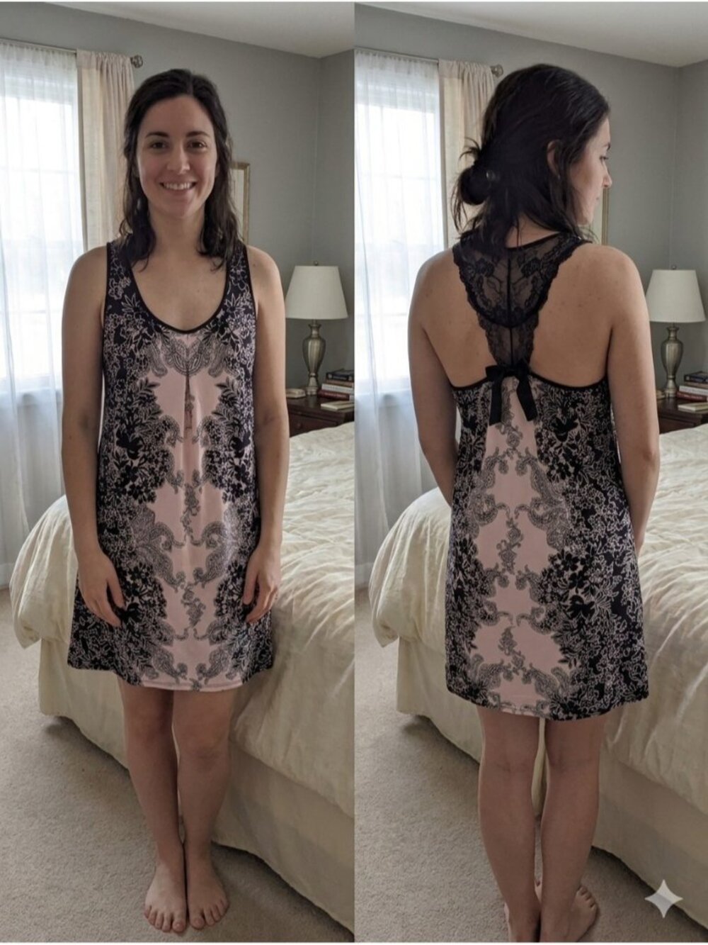 Apt 9 Large Pink Black Paisley Lace Back Chemise Nightgown Whimsigoth